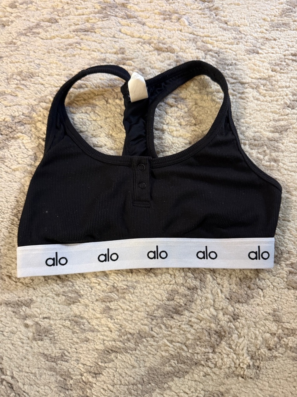 ALO Yoga Kids Black Sports Bra with White Branded Band XS